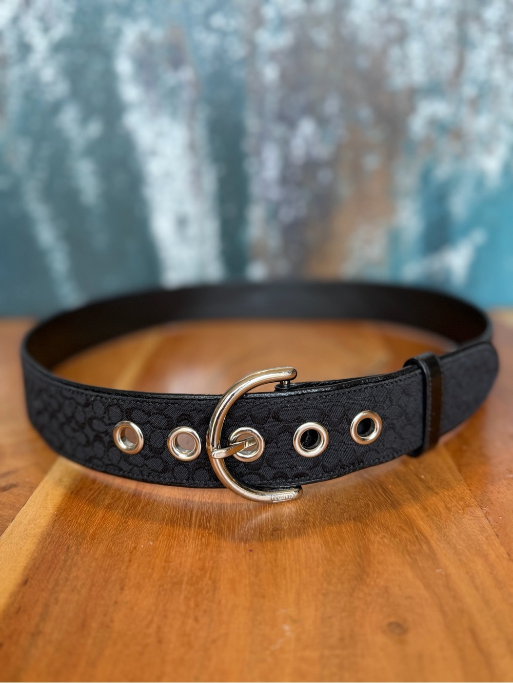 Coach Y2K Vintage Soho Black Micro C Leather‎ HTF Grommet Belt Sz M Altered GUC